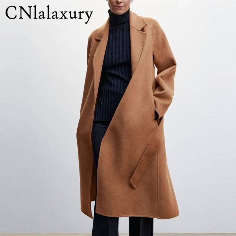 CNlalaxury 新しい女性ウールコート女性のクラシックレトロルーズロングウールコート女性のファッションストリートブレンドオーバーコート