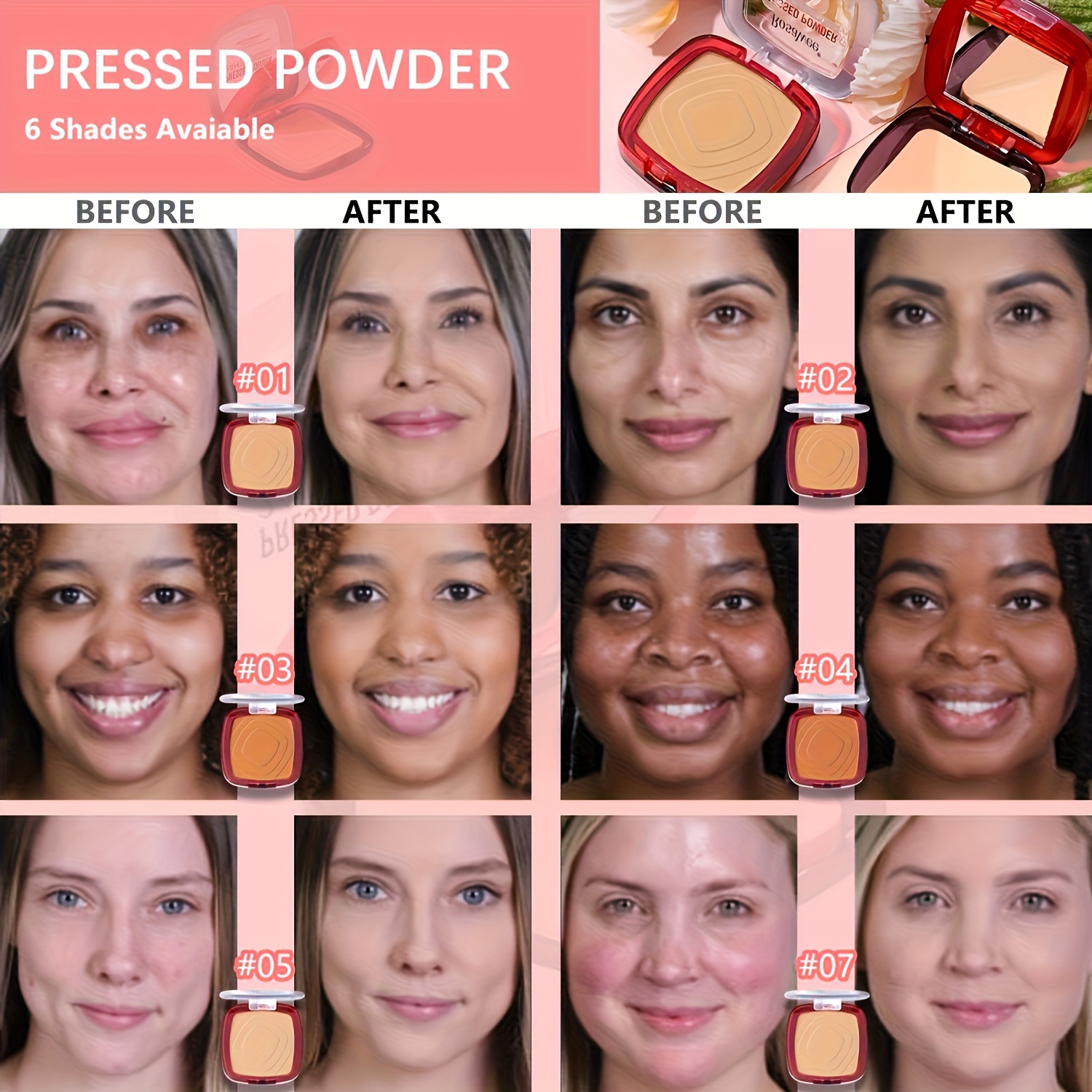 Matte geperste poederfoundation met volledige dekking en bladerdeegapplicator, 24 uur frisse slijtage Matte gewichtloze afwerkingspoedermake-up