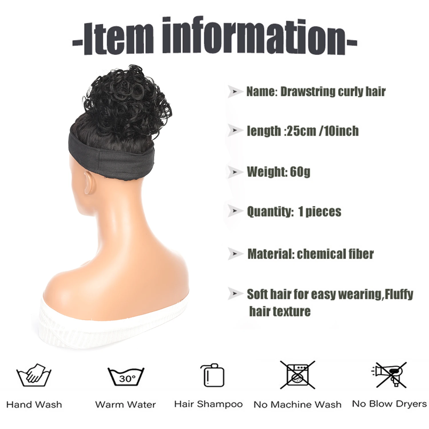 Estensione coda di cavallo corta riccia per chignon disordinato in fibra sintetica - Pezzi di chignon per capelli sciolti con coulisse elastica per donne con capelli diradati