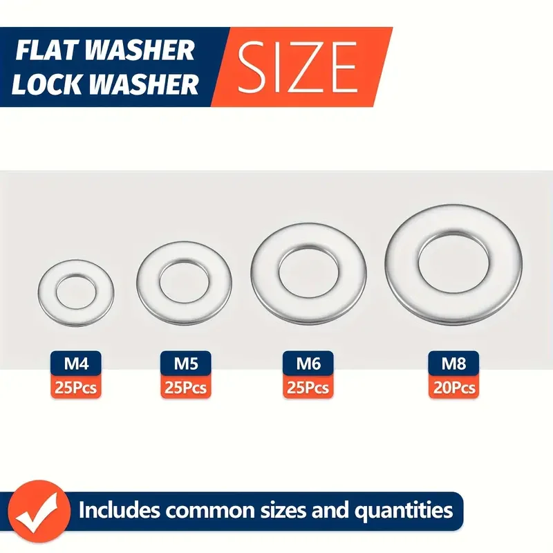 260pcs Lock and Flat Washer Assortment Kit Stainless Steel M3 M4 M5 M6 M8 M10 Spring Lock Washers and Flat Washers Set