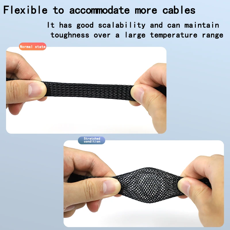 3m/9.85ft PET Expandable Braided Sleeving Flexible Wire Mesh Sleeve Black For TV Audio PC Cords Protect From Pets Chewing