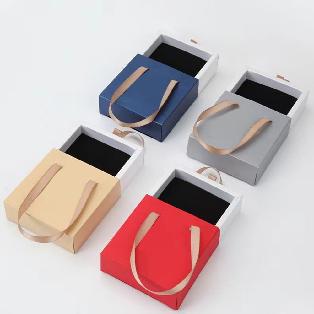 Handheld Jewelry Packaging Box Wearing Armor Ring Earring Necklace Storage Gift Box Paper Pull-out Drawer Jewelry Box Wholesale