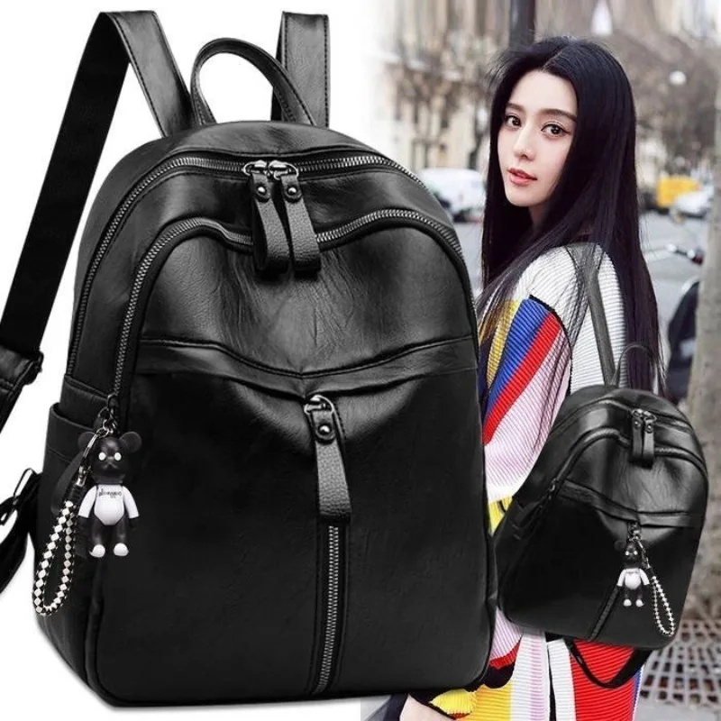 Mochila de regalo con diseño de oso no violento, mochila informal negra sencilla para mujer, bolso cruzado de un solo hombro para mujer