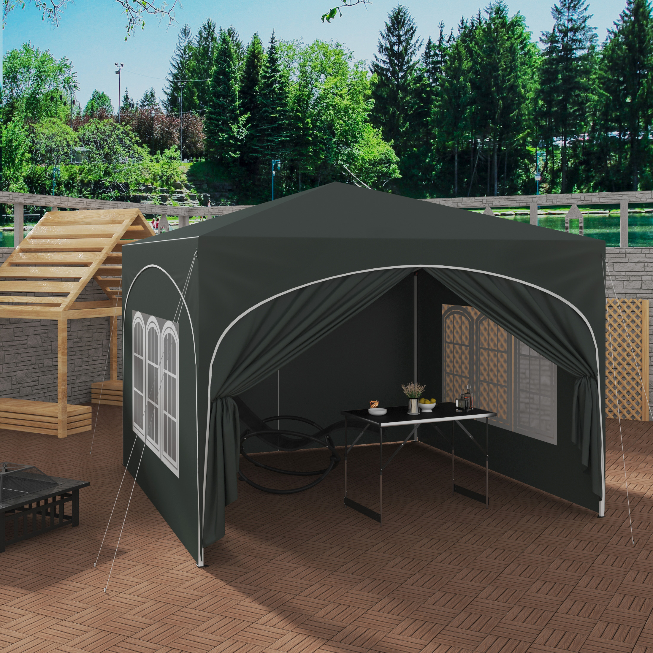 WOLTU Toldo de jardín plegable con 4 paredes laterales Tienda de fiesta de 3x3 m Protección UV repelente al agua Ajustable en altura para acampar Picnic
