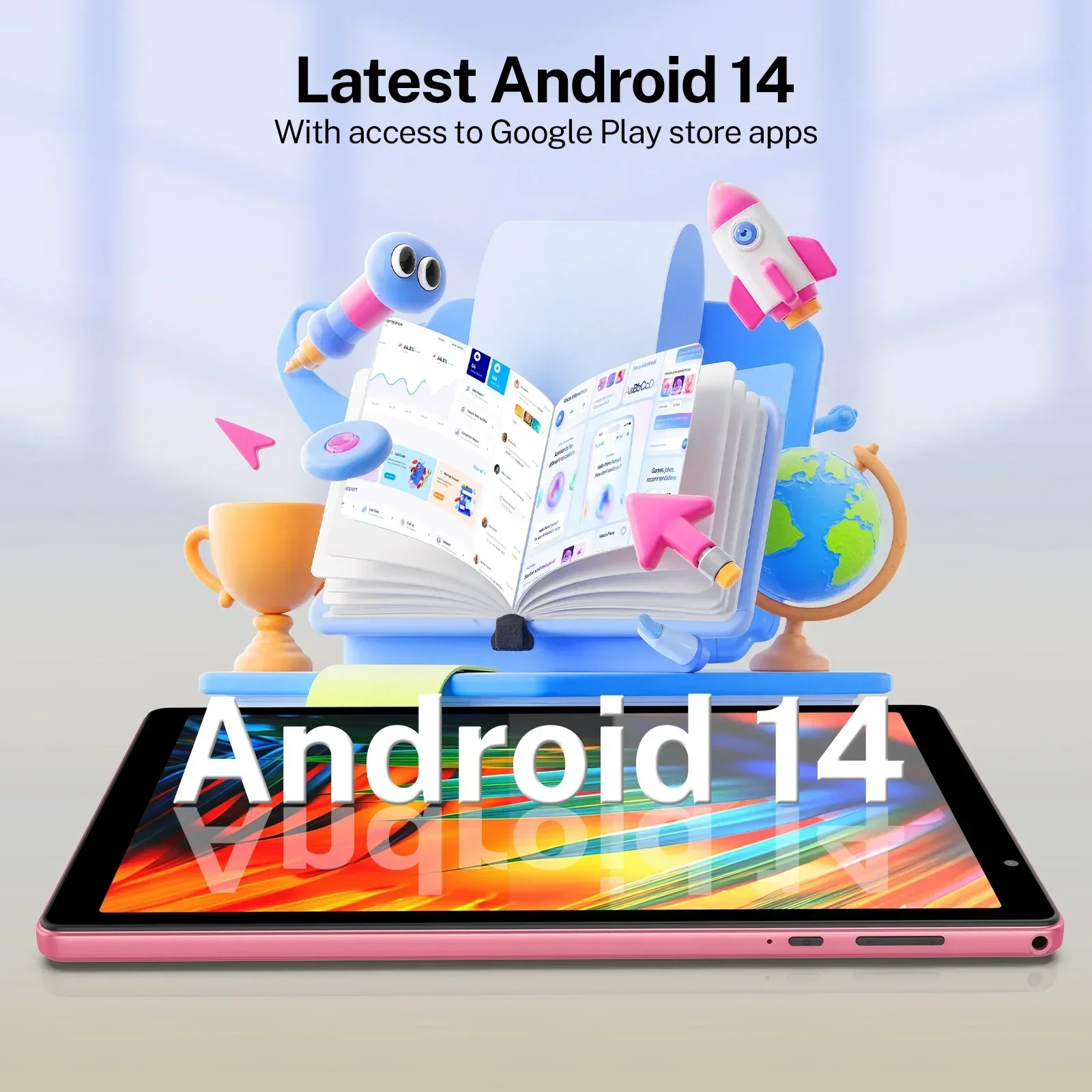 Mais recente tablet Android 14, tablet de 10 polegadas, processador Quad-core, 5G WiFi, 4 GB de ROM + 32 GB de RAM, resolução 1280 * 800, bateria de 6000 mAh