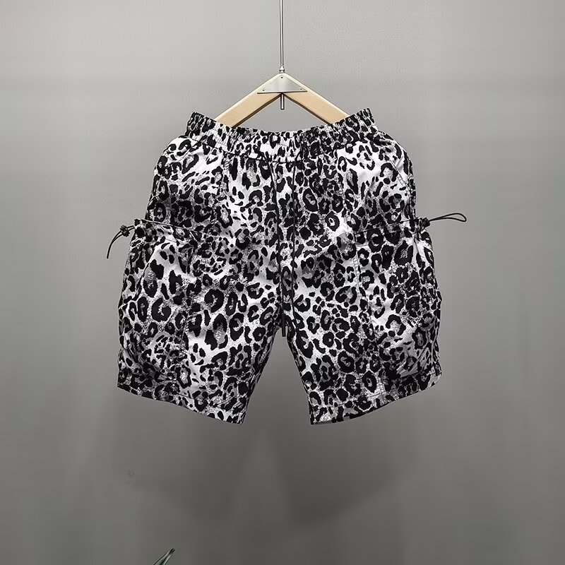 ผู้ชายเสือดาวพิมพ์กางเกงขาสั้นกีฬาสั้นกางเกงฤดูร้อน Patchwork Sweatpants High Street กางเกงขาสั้นคุณภาพสูงกางเกงขาสั้นแห้งเร็ว
