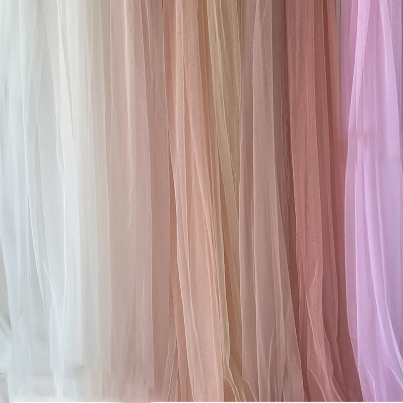 ผ้าTulleนุ่มงานแต่งงานผ้าม่านเสื้อผ้าสีขาวสีชมพูแชมเปญตาข่ายรูปแบบเก้าอี้กลับเส้นด้ายการเข้ารหัสVeil