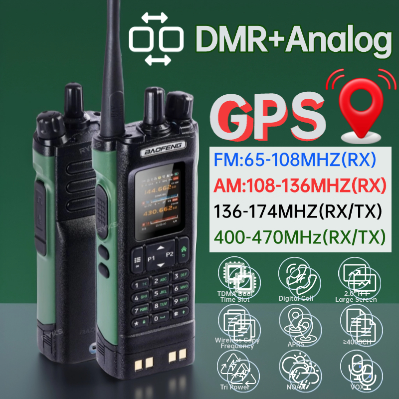 Baofeng Dm32 Uv Dmr Walkie Talkie Gps Aprs Texto Sms 8W Programación Grabación Frecuencia de escaneo inalámbrico Cargador tipo C