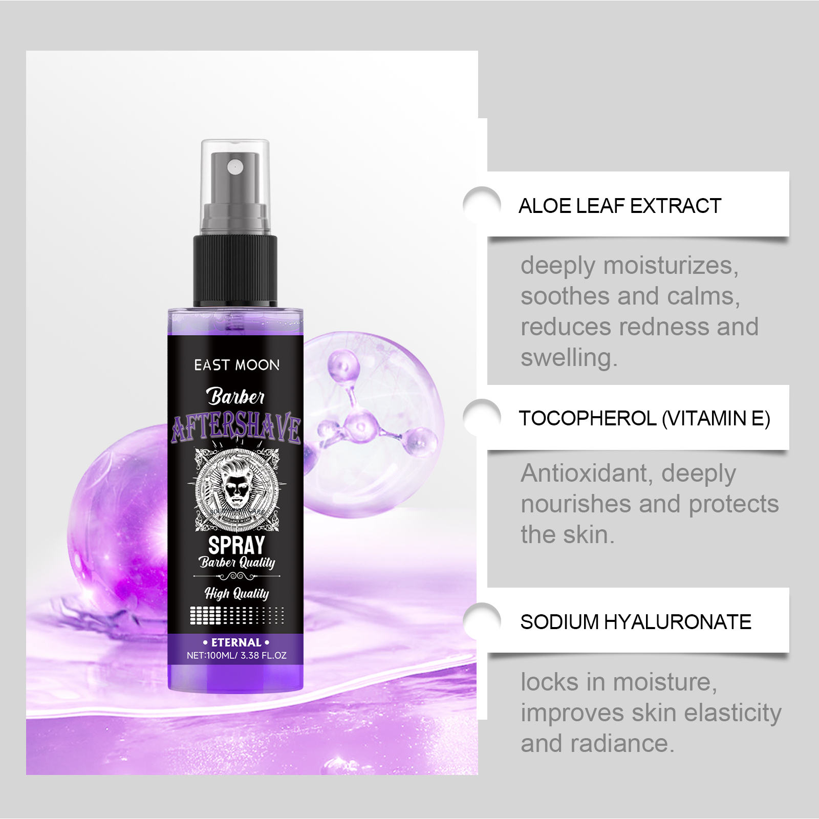 East Moon Deep Moisturizing Aftershave Spray Efficient Hydration Repair Soothe Beard Reduce Redness Swelling Non Greasy Soft