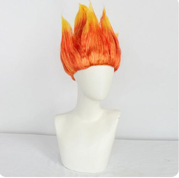 男性用コスプレウィッグ,2トーン,オレンジと黄色,スタイリッシュな炎,ハロウィーンパーティー,感謝祭,12インチ