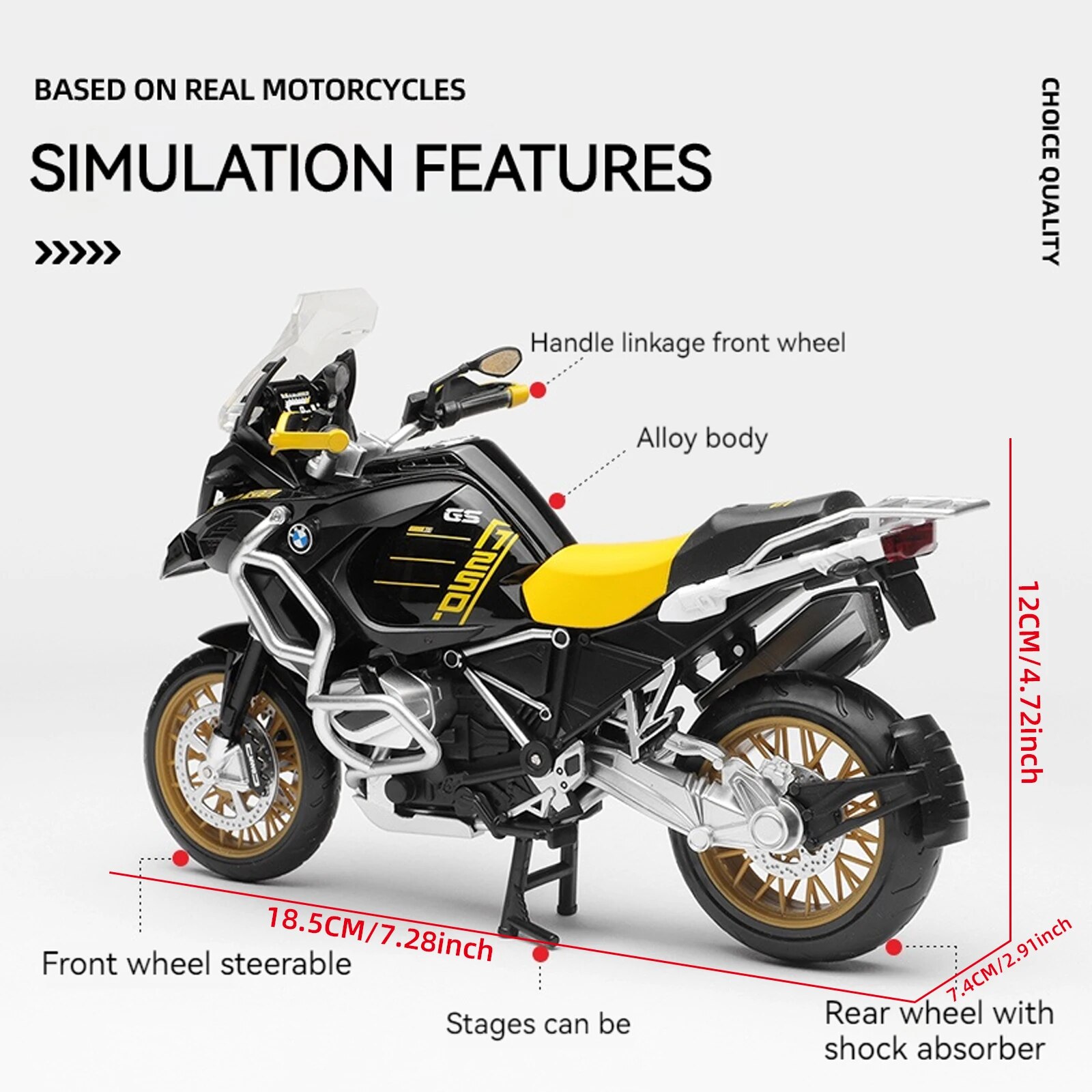 CCA R1250 GS. Modelo de motocicleta de coche fundido a presión de aleación 1:12, regalo de juguete, modelo de motocicleta estática fundida a presión