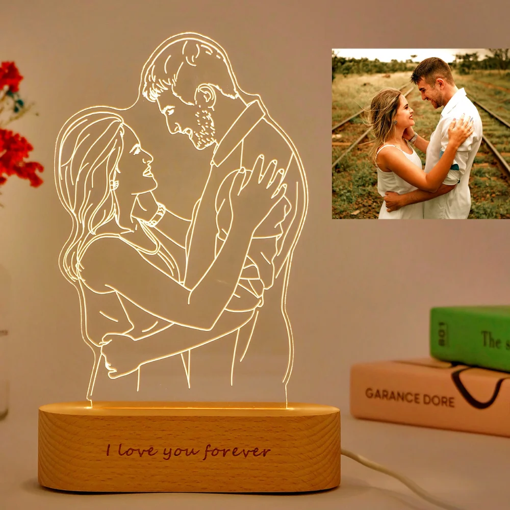Lámpara 3D con foto personalizada, regalo personalizado para aniversario de boda, Día de San Valentín, luz nocturna, imagen, grabado de texto, regalo para pareja