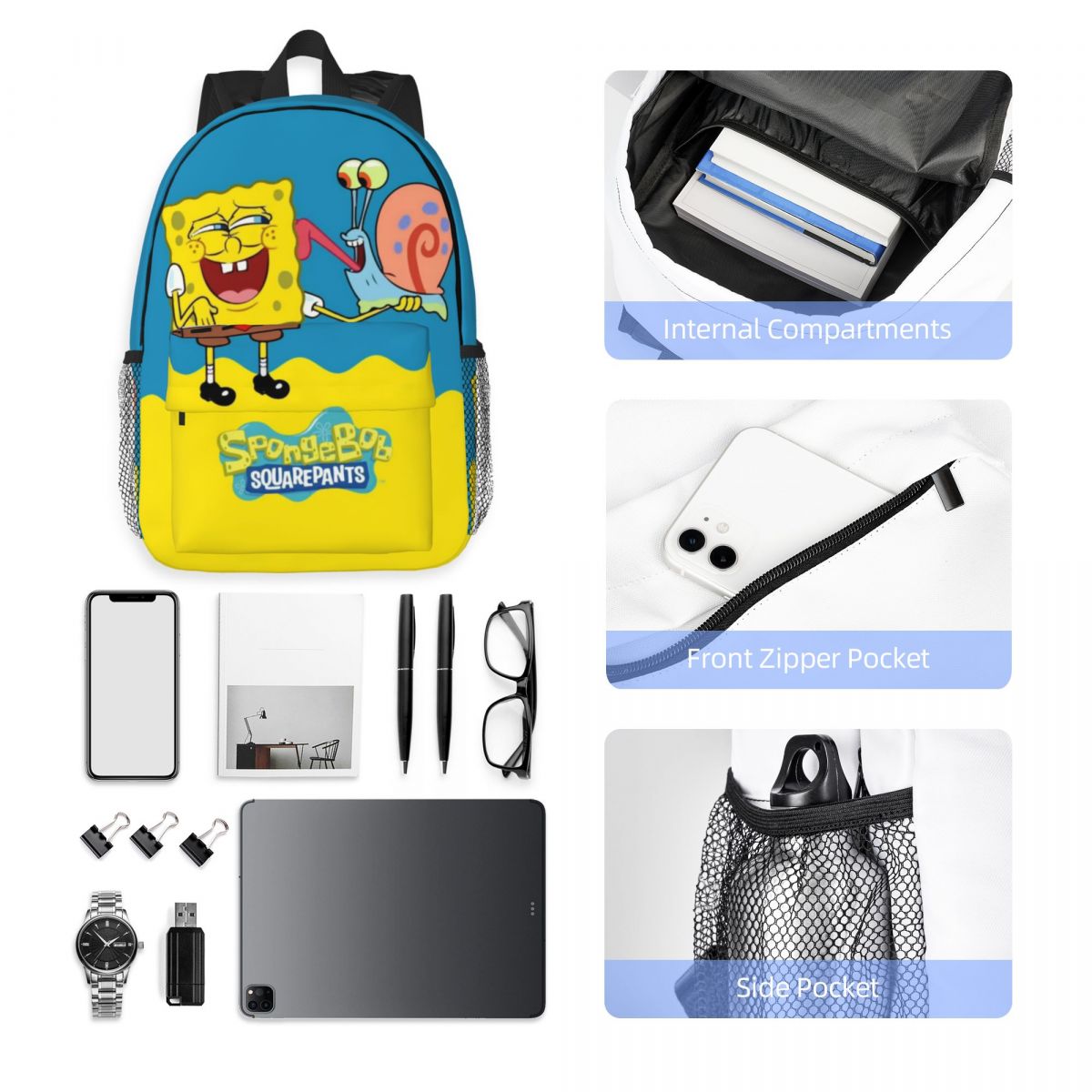 SpongeBob New Fashion Wodoodporny plecak uniwersytecki o dużej pojemności Modna torba podróżna na laptopa 15 cali