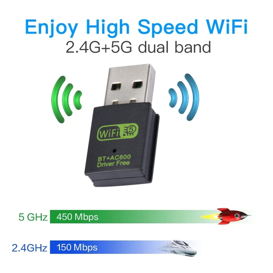 600Mbps USB WiFi Bluetooth Adapter Dual Band 2.4/5.8Ghz Wireless External Receiver Mini 150Mbps WiFi Dongle for Laptop/Desktop