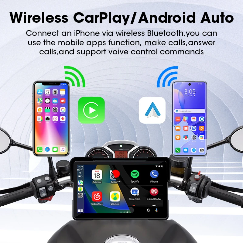 Vtopek 5"/7" Zoll Motorrad DVR GPS Navigation Multimedia Player Wireless CarPlay Android Auto IPX7 Wasserdichter Bildschirmrekorder