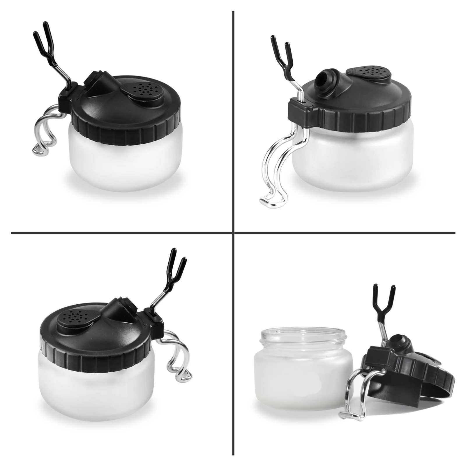 Kit de limpieza de aerógrafo, tarro de limpieza con soporte y cepillos de limpieza/agujas, cubiertas protectoras de aerógrafo con cepillo de doble punta