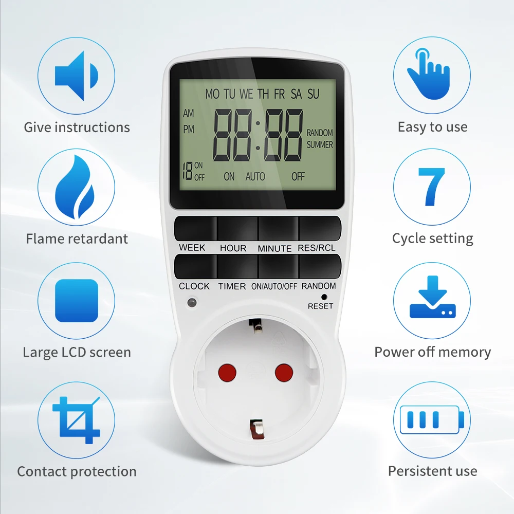 Digital Timer Switch EU Programmable Electronic Timing Socket US UK FR AU Plug Outlet Kitchen Appliance Time Control Day/Hour