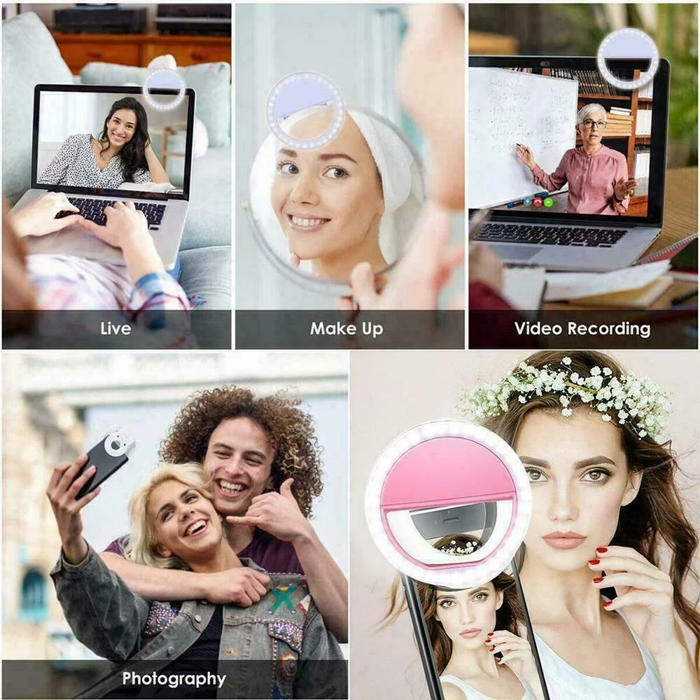 USB 充電 Led Selfie リングライト携帯電話レンズ LED Selfie ランプリング iPhone Samsung Xiaomi Huawei 電話 Selfie ライト用