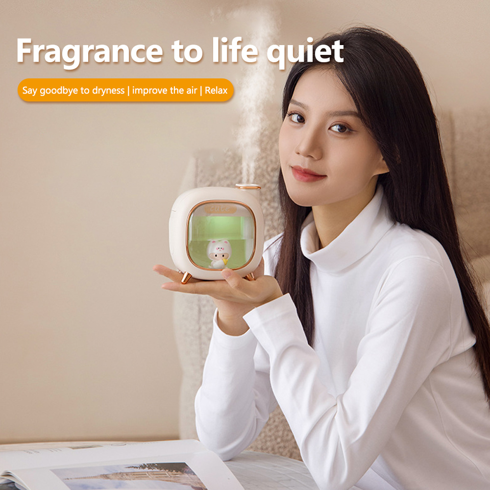 Ultrasonic Cartoon Air Humidifier 500ML Large Capacity Aroma Essential Oil Diffuser Cute Dolls USB Double Spray Colourful Lights