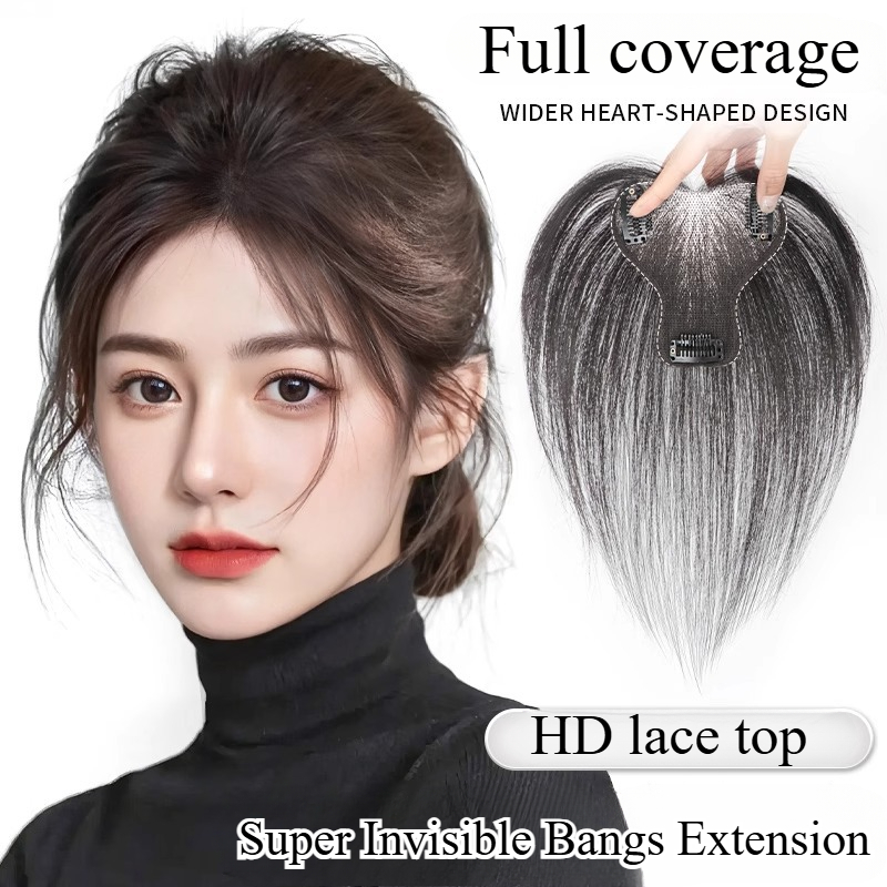 100 % Echthaar, Babyhaar, Pony, Perücke, weiblich, oben des Kopfes, flauschig, natürlicher Haaransatz, Haarverlängerung, Tragen und Gehen, Perückenclip