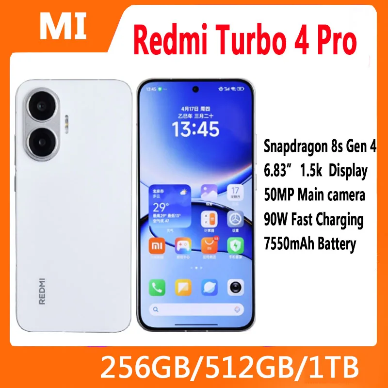 Xiaomi Redmi Turbo 4 Pro SmartPhone Snapdragon 8s Gen 4 50MP + 20MP Cámara 6,83 pulgadas 2772x1280 Pantalla 90W 7550mAh Batería