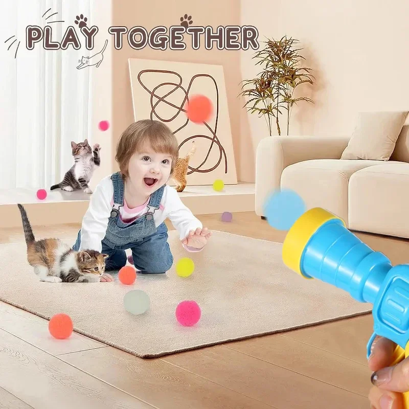 Giocattoli per gatti Giocattolo interattivo per addestramento al lancio per gattini domestici Mini giochi creativi con pistola da tiro Giocattoli con palline di peluche elasticizzate Forniture per animali domestici