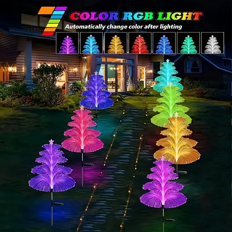 ไฟสวนพลังงานแสงอาทิตย์กลางแจ้ง 1 ชิ้น 7 สี ไฟติดเสาพลังงานแสงอาทิตย์รูปแมงกะพรุน ไฟเปลี่ยนสีกลางแจ้งพลังงานแสงอาทิตย์