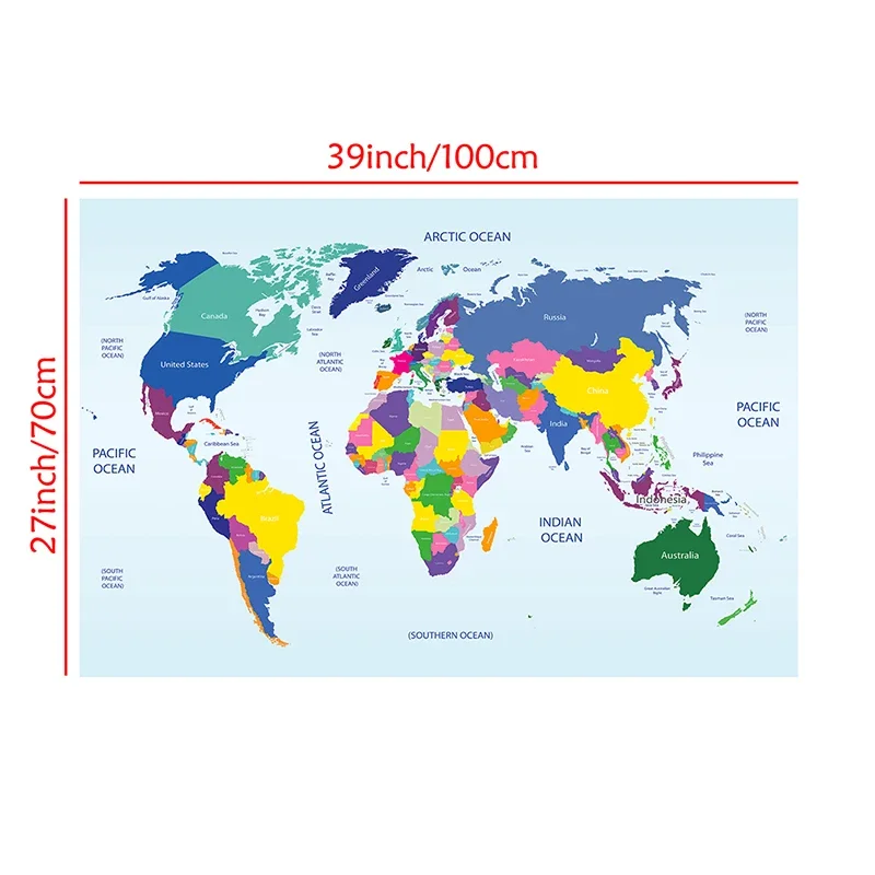 Mapa del mundo, pintura de pared de 100x70cm, lienzo no tejido, póster artístico, impresiones decorativas modernas, suministros de estudio para habitación, oficina y escuela