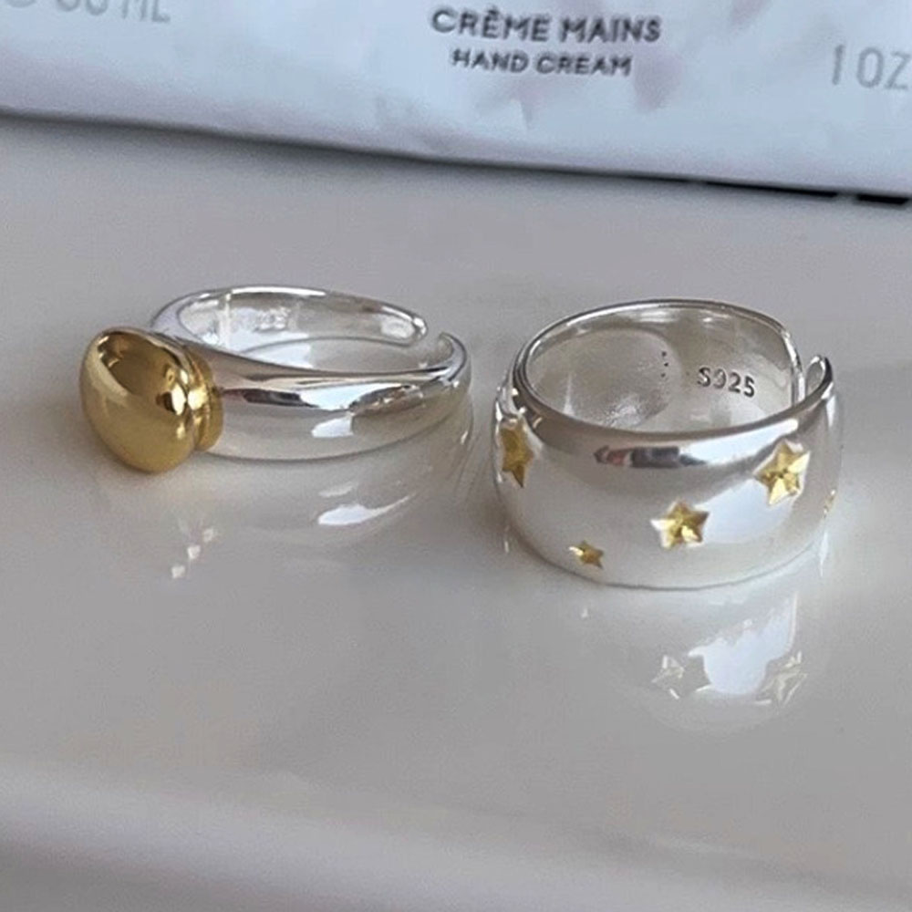 BF CLUB Ringe aus 925er-Sterlingsilber für Damen, modisch, geometrisch, handgefertigt, unregelmäßiger Gold-Sternring, schlicht, feiner Schmuck, Party, Weihnachtsgeschenk