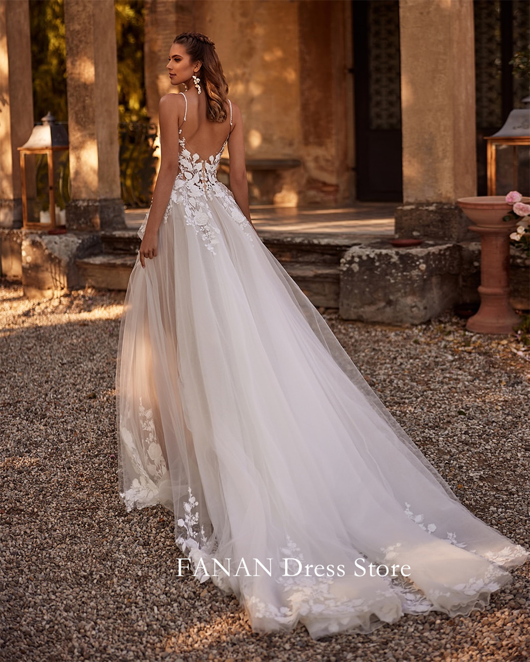 Fanan-Robe de Mariée à Bretelles Spaghetti en Tulle, Appliques Personnalisées, Sexy, Dos Ouvert, Froncé, Ivoire, Patients, ix, Éducative