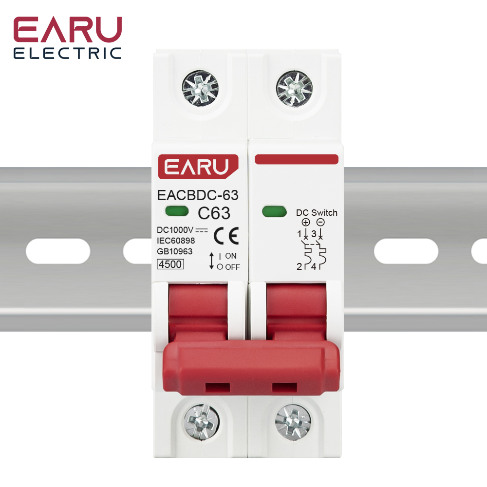 DC 1000V Solar Mini Circuit Breaker Overload Protection Switch 6A/10A/16A/20A/25A/32A/40A/50A/63A 2P DC1000V Photovoltaic MCB PV