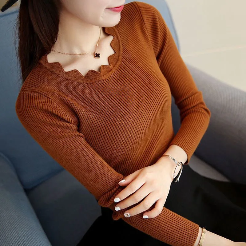 2024แฟชั่นแขนยาวElegant O-คอเสื้อกันหนาวผู้หญิงฤดูใบไม้ร่วงSlimถักเสื้อฤดูหนาวCasual Pullover Jumper