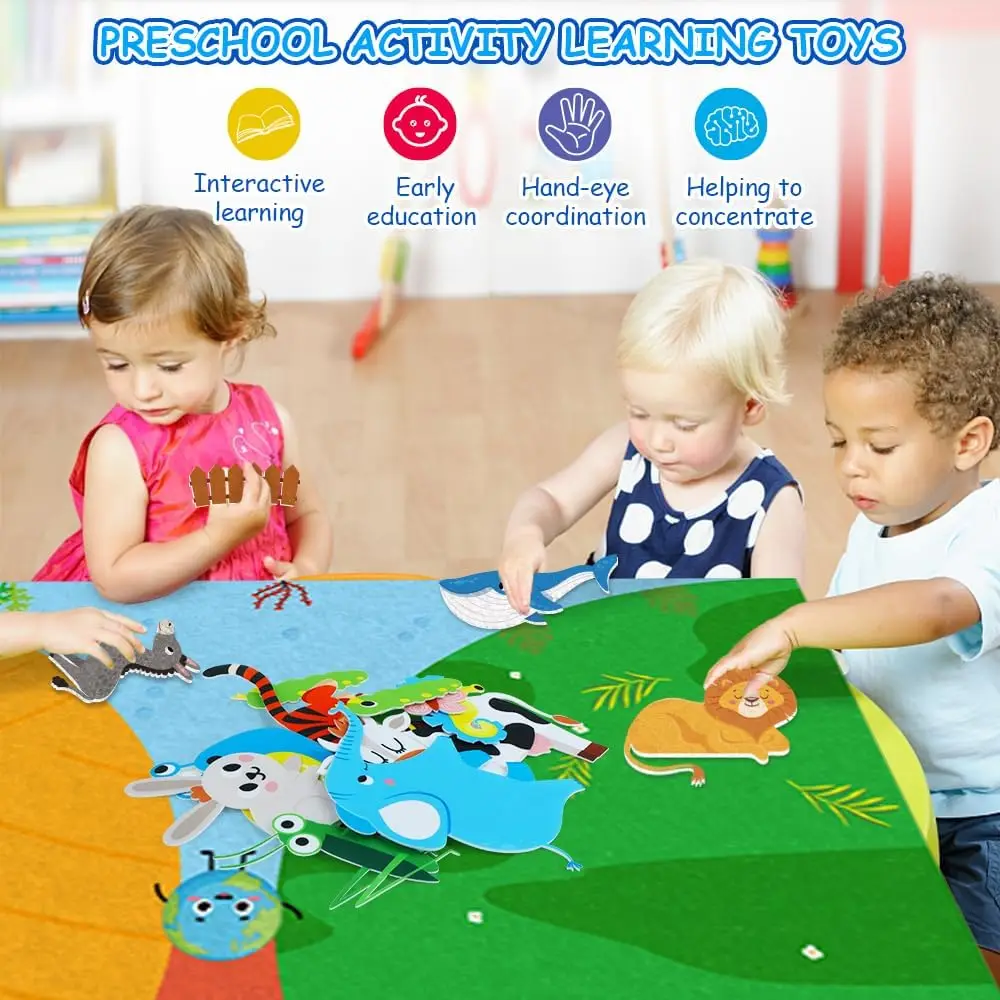 ฟาร์มสัตว์ Felt Story Busy Board 4 IN 1 ธีมการเล่าเรื่องฟาร์ม Sea Zoo รถการเรียนรู้ Interactive แขวนผนังของขวัญ