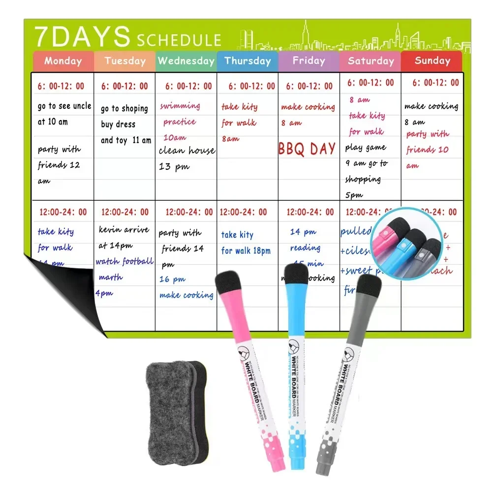 1 Set of Calendar Erasable Monthly and Weekly Schedule Magnetic Dry Erase Whiteboard Refrigerator Sticker Message Board