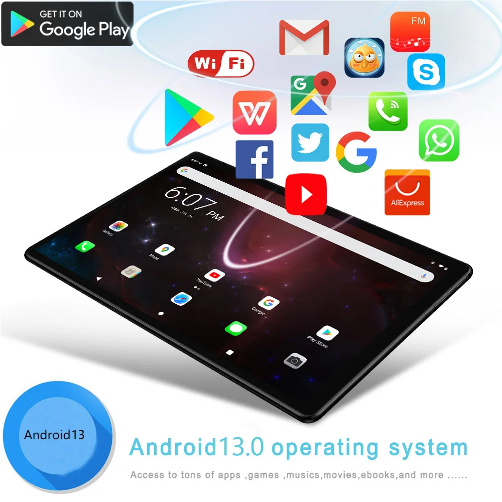 New 10.1 Inch Tablet Pc Octa Core 4GB RAM 64GB ROM Android Tablets WiFi Bluetooth Dual SIM Cards 3G Phone Call Type-C 5000mAh