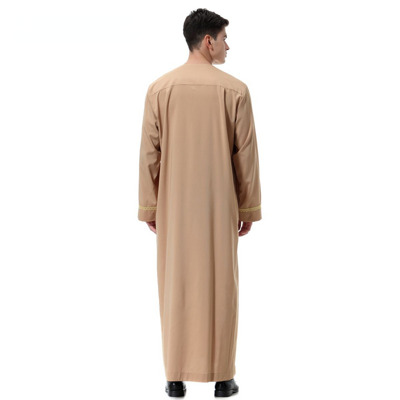 イスラム教徒イスラム服男性 Jubba トーブプリントジッパー着物ロングローブサウジ Musulman 着用アバヤカフタンイスラムドバイアラブドレッシング