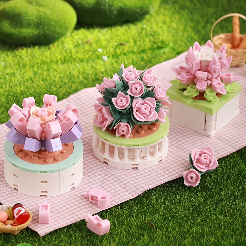 Bouquet Moc BLOCK ดอกไม้ succulents กระถางบล็อกชุดโรแมนติกประกอบอิฐของเล่นสำหรับเด็กผู้หญิงของขวัญคริสต์มาส