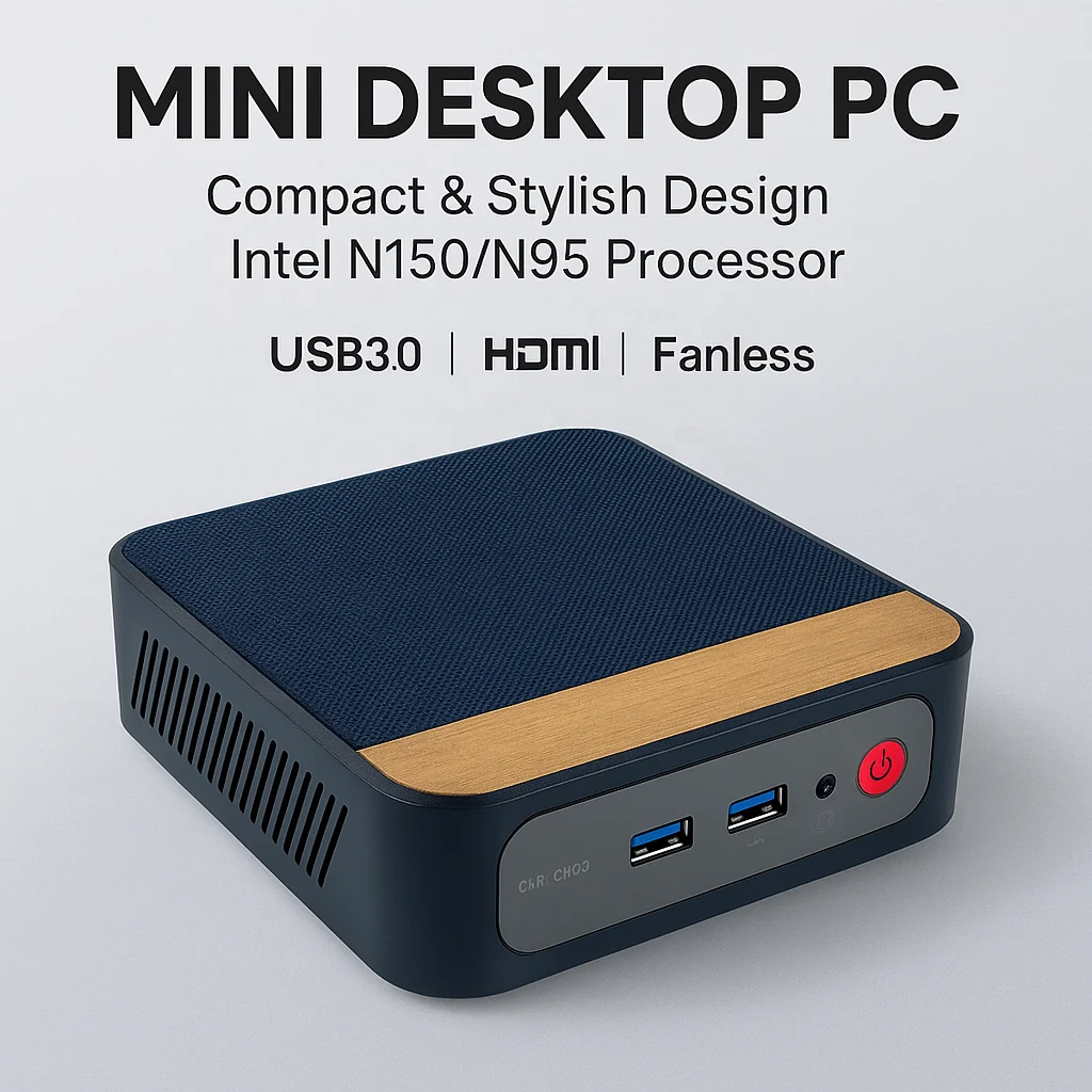 Мини-настольный ПК Intel N150/N100/N95, 8 ГБ/16 ГБ ОЗУ, 256 ГБ/512 ГБ SSD, компактный безвентиляторный дизайн для офиса и домашнего использования