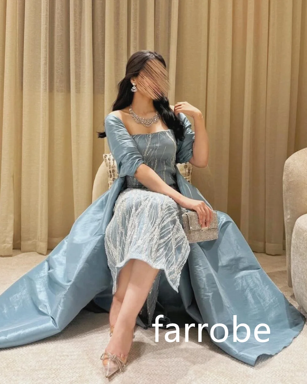 ที่กําหนดเองคุณภาพสูง JERSEY Pleat A-Line สแควร์คอ MIDI ชุด Bespoke โอกาสชุดคลาสสิกประณีตสไตล์โมเดิร์น Pas