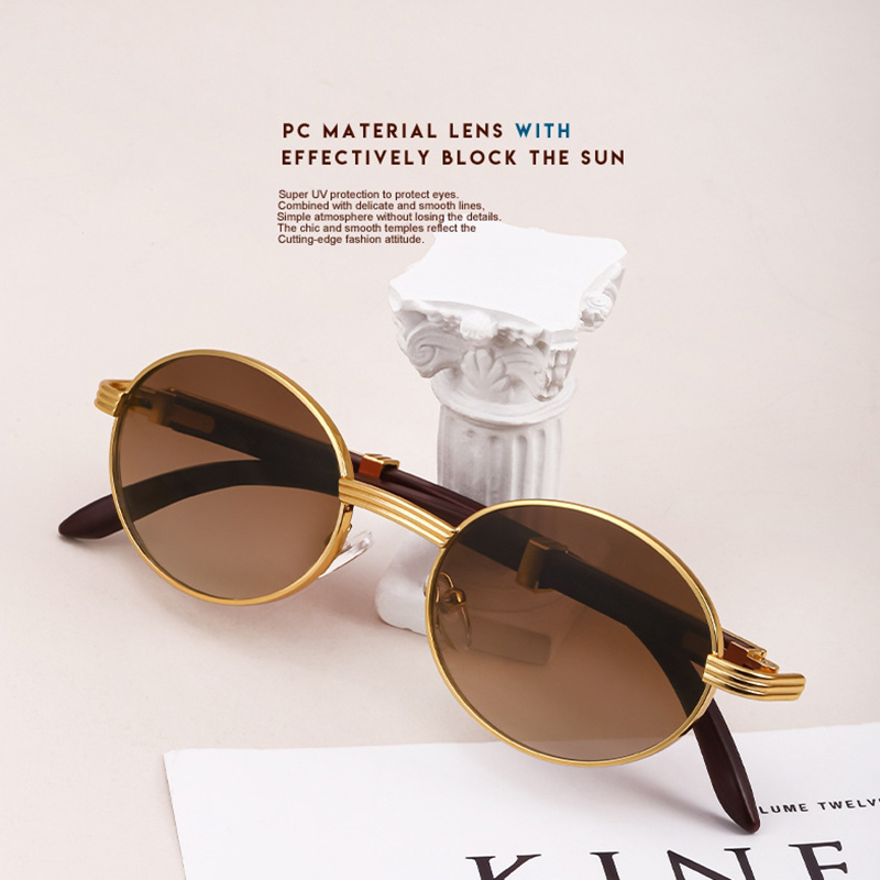 Gafas De Sol ovaladas para Mujer, lentes De Sol De madera De diseñador a la moda, De lujo, Vintage, 2024, Zonnebril