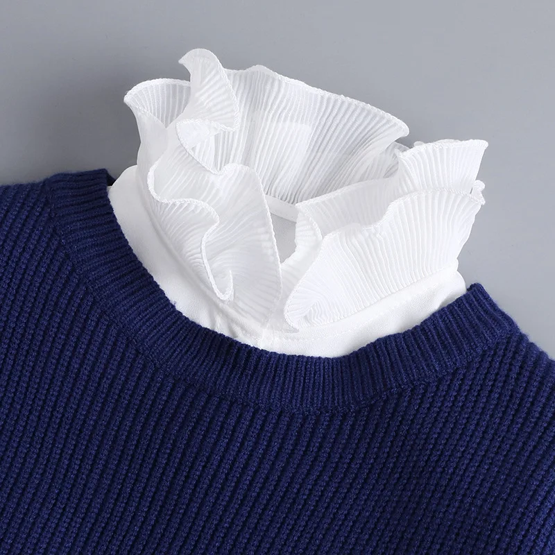 Muñeca de gasa de encaje hueco para mujer, blusa con cuello falso de algodón, suéter, cuello de camisa desmontable, solapa, decoración de collares superiores