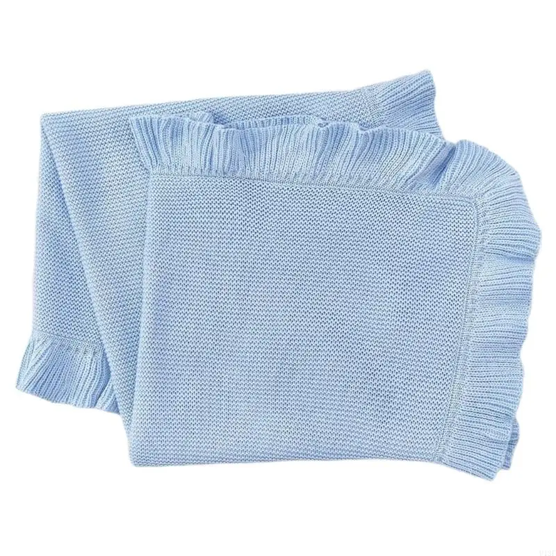 U13F Chăn bé cho trẻ sơ sinh Cotton Ruffle Kned Wrap Tấm chăn mềm và thoáng khí cho mùa đông mùa đông 75x95cm