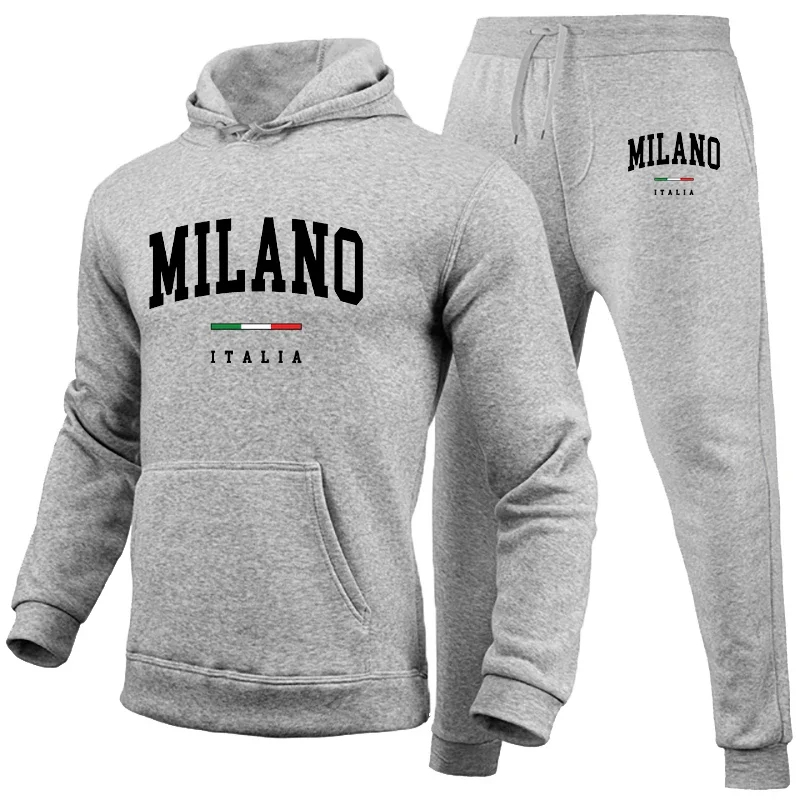 Conjunto de Sudadera con capucha de lujo para hombre, sudadera con estampado Milano, pantalón de chándal para hombre, Tops con capucha, pantalones para correr, traje, ropa de calle informal, chándal