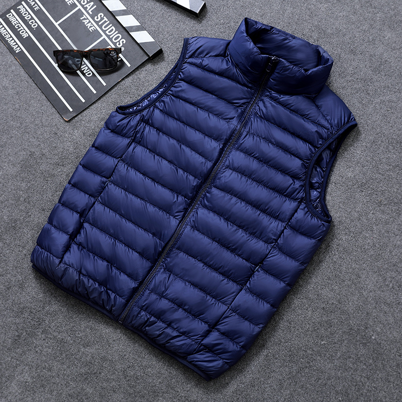 Ultra Light Slim Down Coat Men Winter Stand Collar Thin Jacket Men Windproof Padded Waistcoat Sleeveless Portable Duck Down Vest