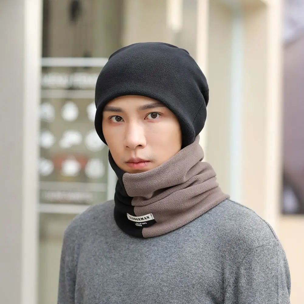 Fashion Thicken Men's Neck Warmer Hat Snood Color Blocking Pullover Cap Men Soft Warm Windproof Hat Male