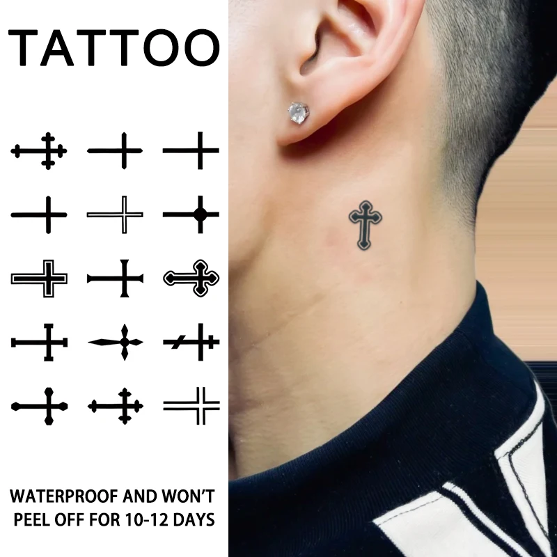 1 Stück Kreuz wasserdichte temporäre Tattoo-Aufkleber, langlebig, wasserdicht für ein bis zwei Wochen, geeignet für Finger, Handfläche, Hals.