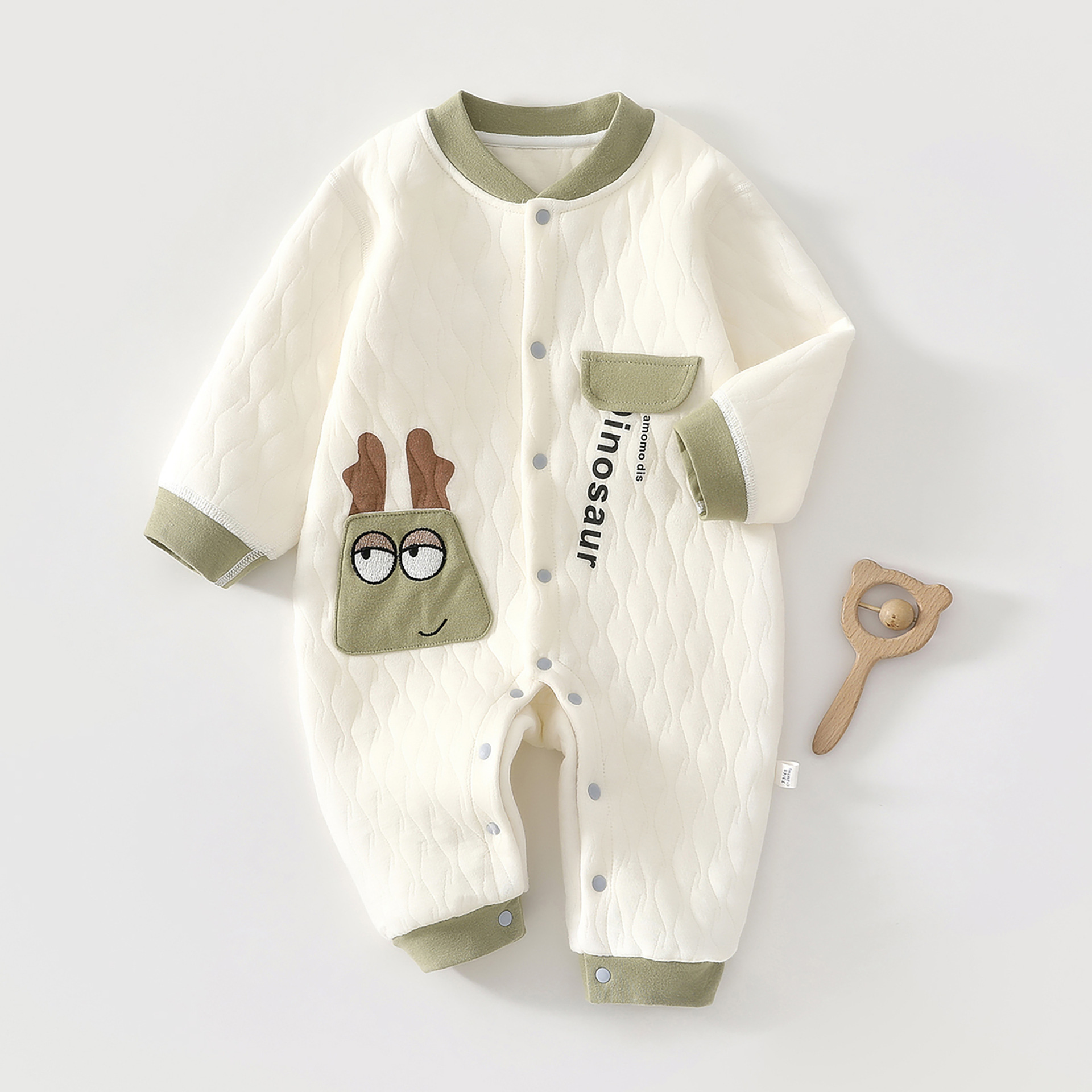 Baby Jumpsuit, Autumn Thick Cotton Jacket, Three-layer Warm Clothes for Newborns 0-18 Months Crawling Clothes for Young Children