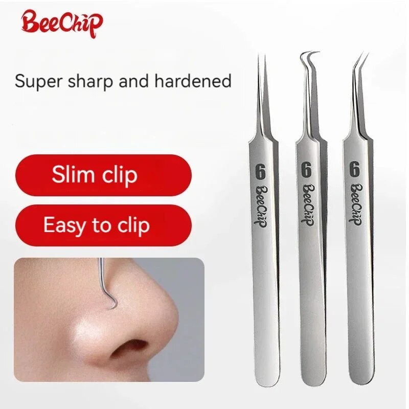 Pince à épiler en acier inoxydable ultra fine, livres de soins des pores du visage, outils de soins du visage, outils de beauté à domicile, pinces cellulaires, 3 pièces