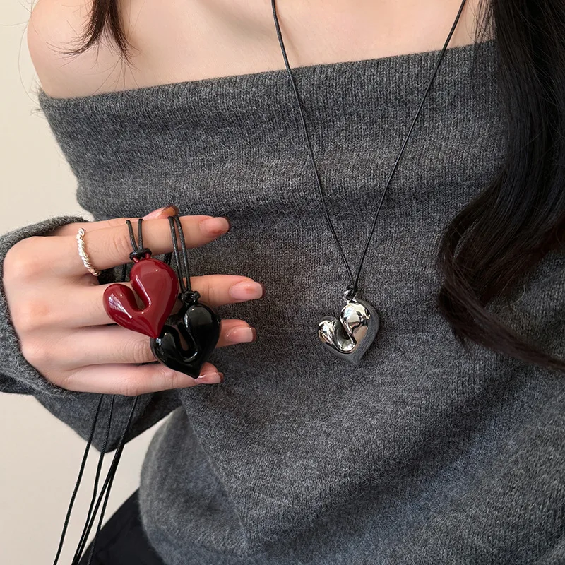 Lats colar com pingente de coração vermelho, gargantilha vintage inspirada em amor estético dos anos 80, nova moda, colar de coração romântico para mulheres