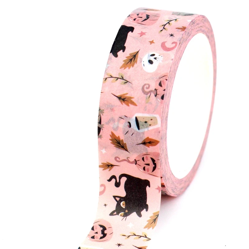 2023 nuevo 1X10M decorativo feliz Halloween gatos calabazas hojas Washi Tape para planificador cinta adhesiva Kawaii Papeleria